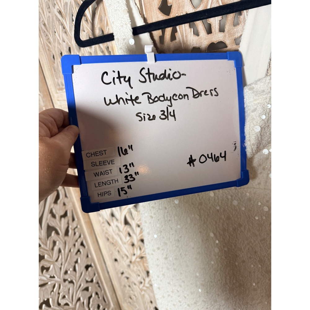 City Studio Ivory White Sequin Bodycon Mini Dress Sweetheart Neck 3/4 NEW - Picture 7 of 9